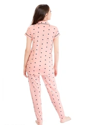 Lotik Women's Cotton Pink & Rani Heart Print Front-Open Nightsuit Set - XXL, Pink, Cotton, Multipack of1